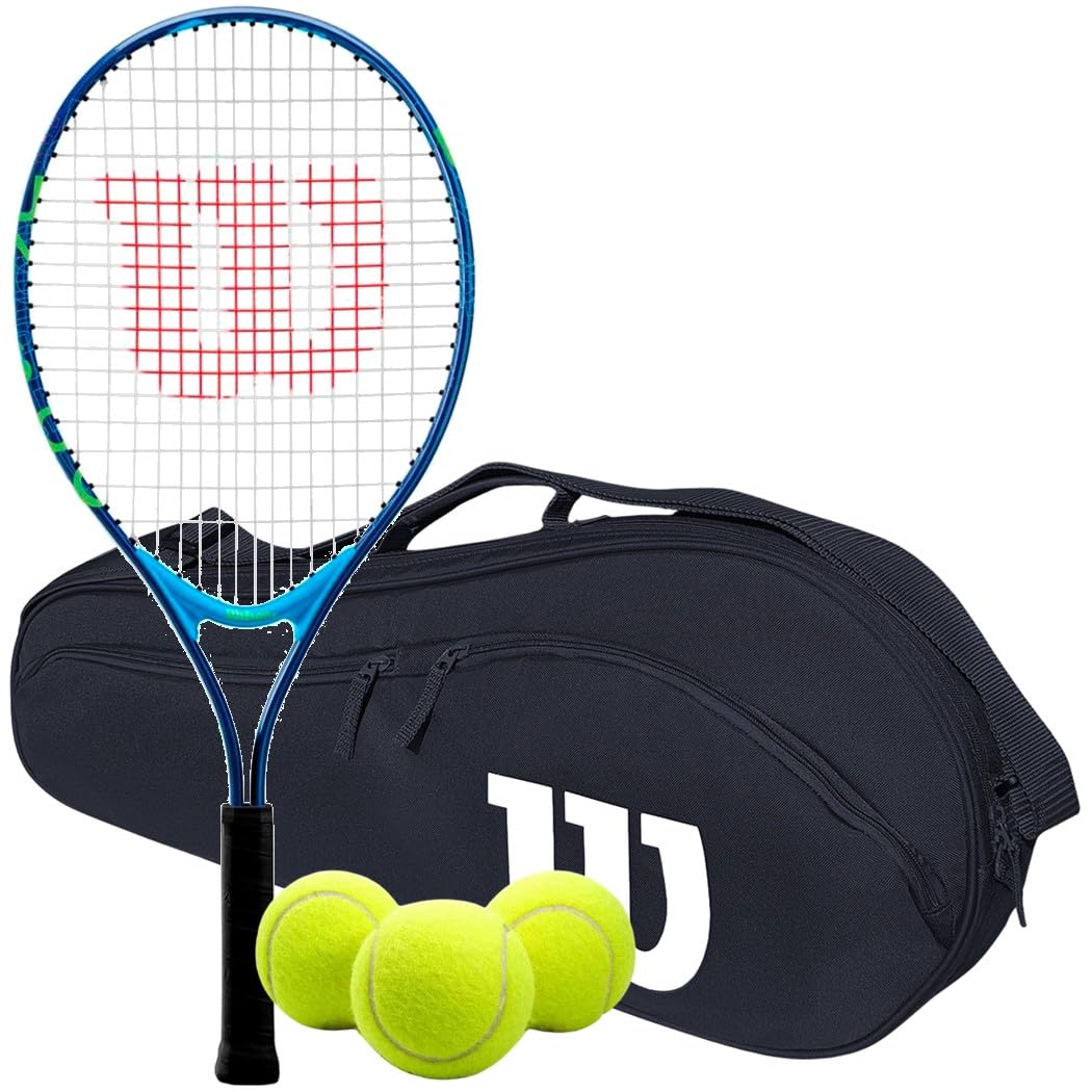 Wilson US Open Junior Tennis Racquet Bundled with an Advantage 2.5 Tennis Bag and Tennis Balls - Perfect Starter Set for Kids Age 3-10