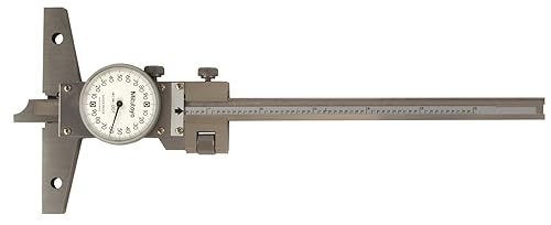 Mitutoyo 527-311-50 Medidor de profundidad de esfera con ajuste fino, tipo pinza, rango de 0-6 pulgadas, graduación de 0.001 pulgadas, precisión de