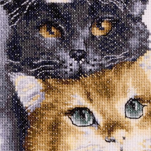 Image of Counted Cross Stitch Kit - DSB015 - Three Cats - Black Aida - 10.2 x 7.1 Inch - DIY for Adults