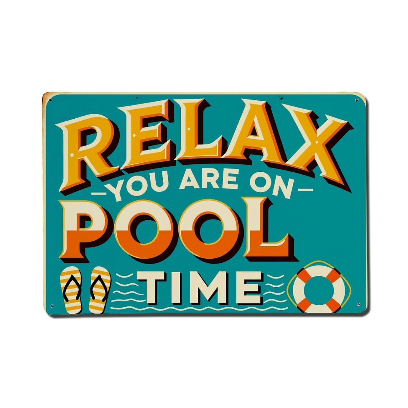 Relax You Are On Pool Time Vintage Tin Sign Retro Metal Wall Decor Metal Poster, Home Bar Garage Farmhouse Cafe Wall Art Decoration 8x12Inches