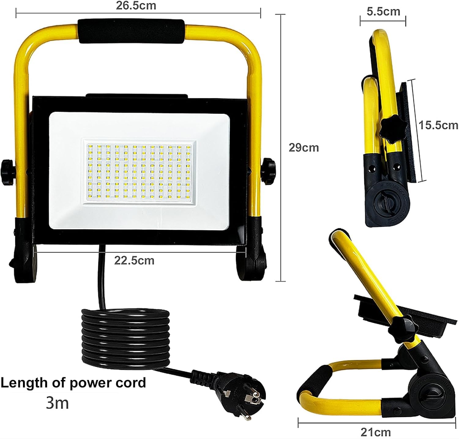 Reflektor budowlany LED, 2 sztuki, 100 W, zimna biel, reflektor LED, lampa robocza z wtyczką i antypoślizgowym stojakiem, wodoszczelny IP66, reflektor budowlany do warsztatu, na placu budowy