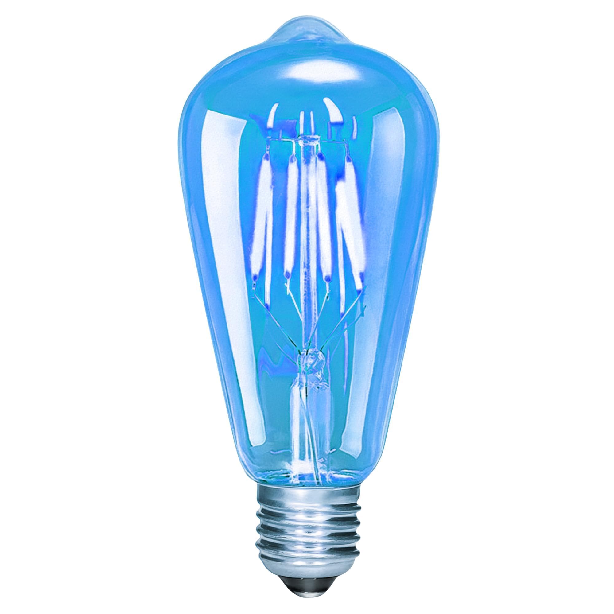 Bravsekai E27 ST64 Blue LED Bulb, 4W Screw Decorative Filament Bulb, 40W Equivalent, Non-Dimmable, Modern Style, for Bar, Party & Home Ambient Decor, Pack of 1
