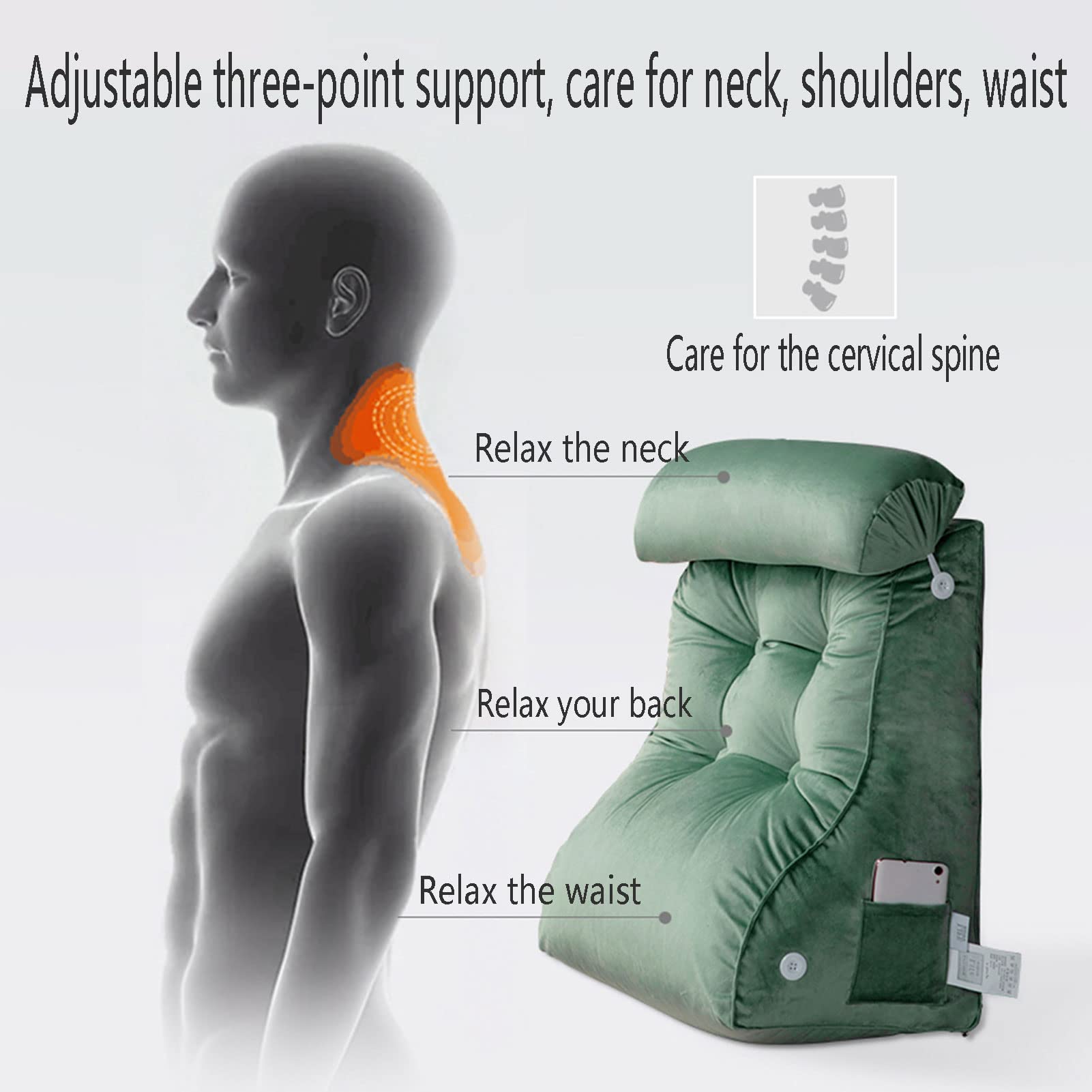 HEATHE Almohadas de Lectura,Almohada Lectura Lumbar Triangular,Cojín Cervical Ajustable y extraíble,Adecuado para Relajarse o Trabajar en la Cama/sofá/Suelo