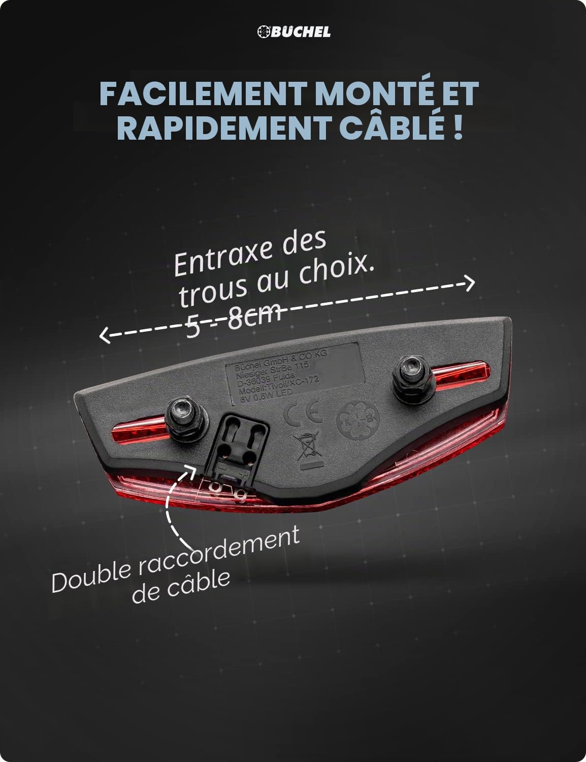 Büchel Tivoli Feu arrière de Porte-Bagages LED Dynamo StVZO
