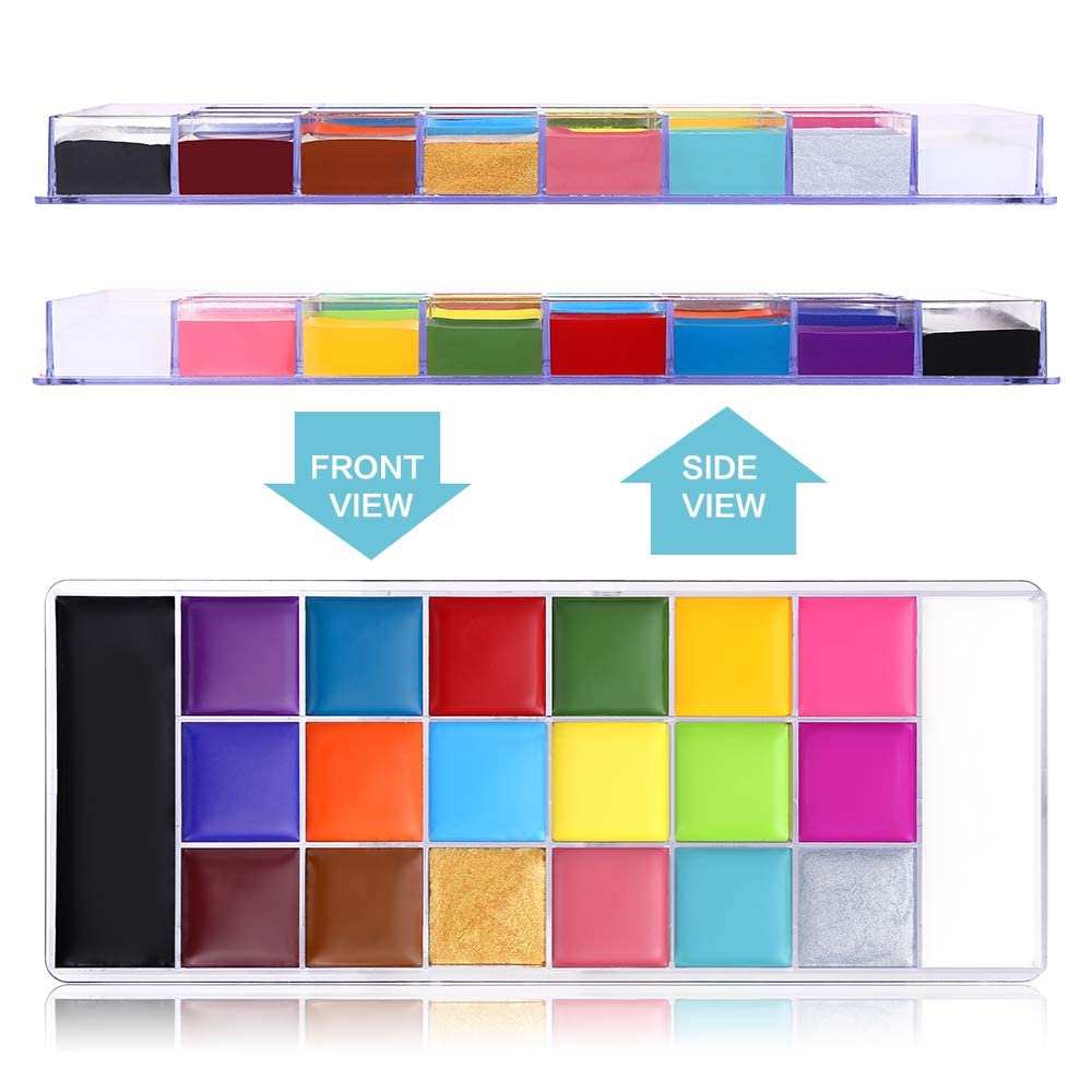 UCANBE Pittura per Viso 20 Colori con Pennelli,Body Painting Colori per Trucco Halloween Durevole,Colori per Pancia Gravidanza,Trucco Teatrale,Effetti Speciali