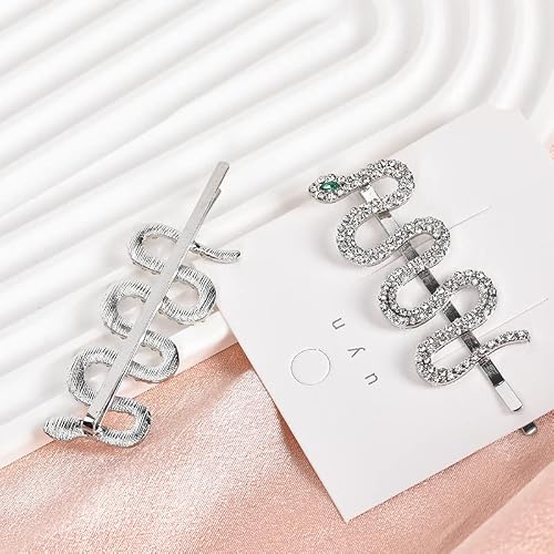 Snake Hair Clips For Women Rhinestone Snake Bobby Pins For Girls Snake Hair Barrettes For Punk Halloween Hair Accessories 2Pcs #TOP3