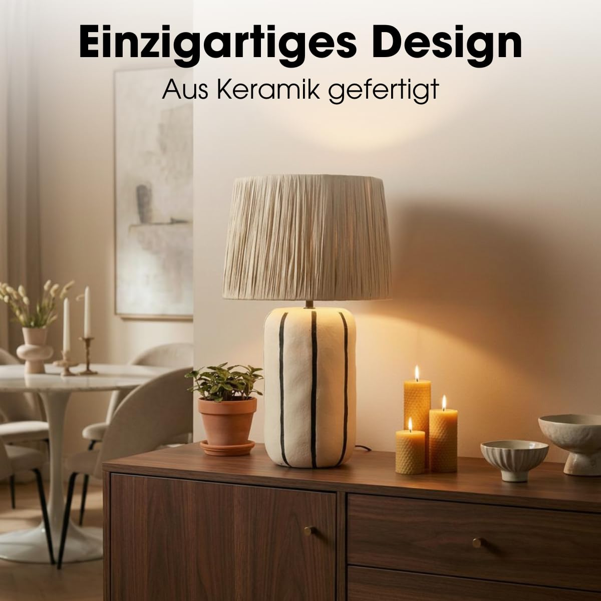 MICA Decorations Denton Tischlampe Wohnzimmer - Lampe mit Lampenschirm - Lampe Wohnzimmer Deko - 48 x ⌀28 cm - Keramik, Metall, Papier - Beige