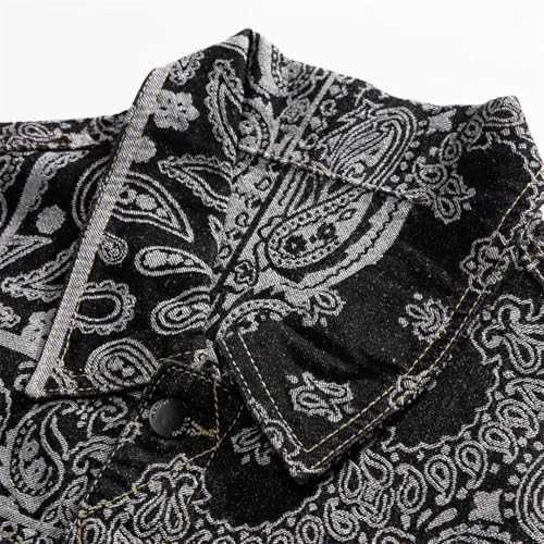 Men's Loose Fit Denim Jacket With Paisley Bandana Print Jacquard Weave Turn-Down Collar Single Breasted Casual Outerwear4