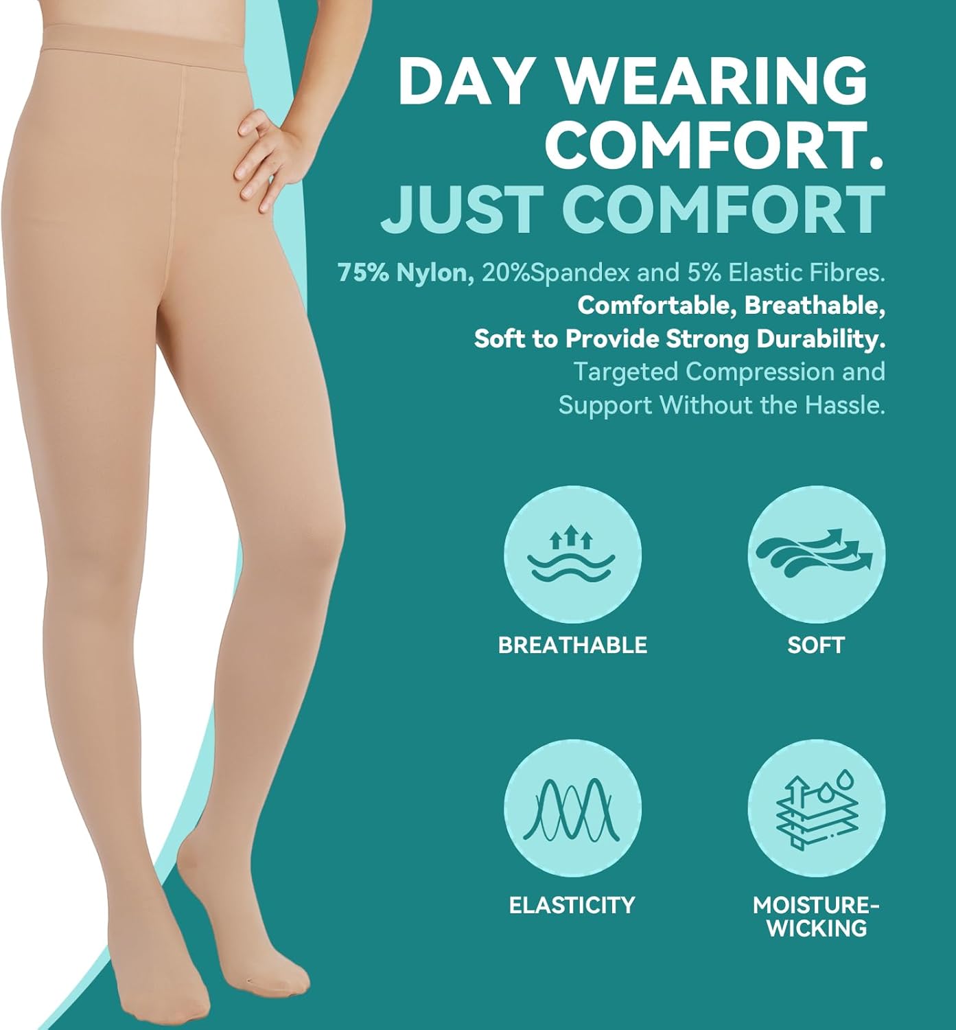 Compression Tights Women, 20-30 mmHg Graduated Compression Pantyhose for Women, Waist High Closed Toe Compression Stockings,Support Hose for Varicose Veins, Edema, Flight, DVT - Image 4