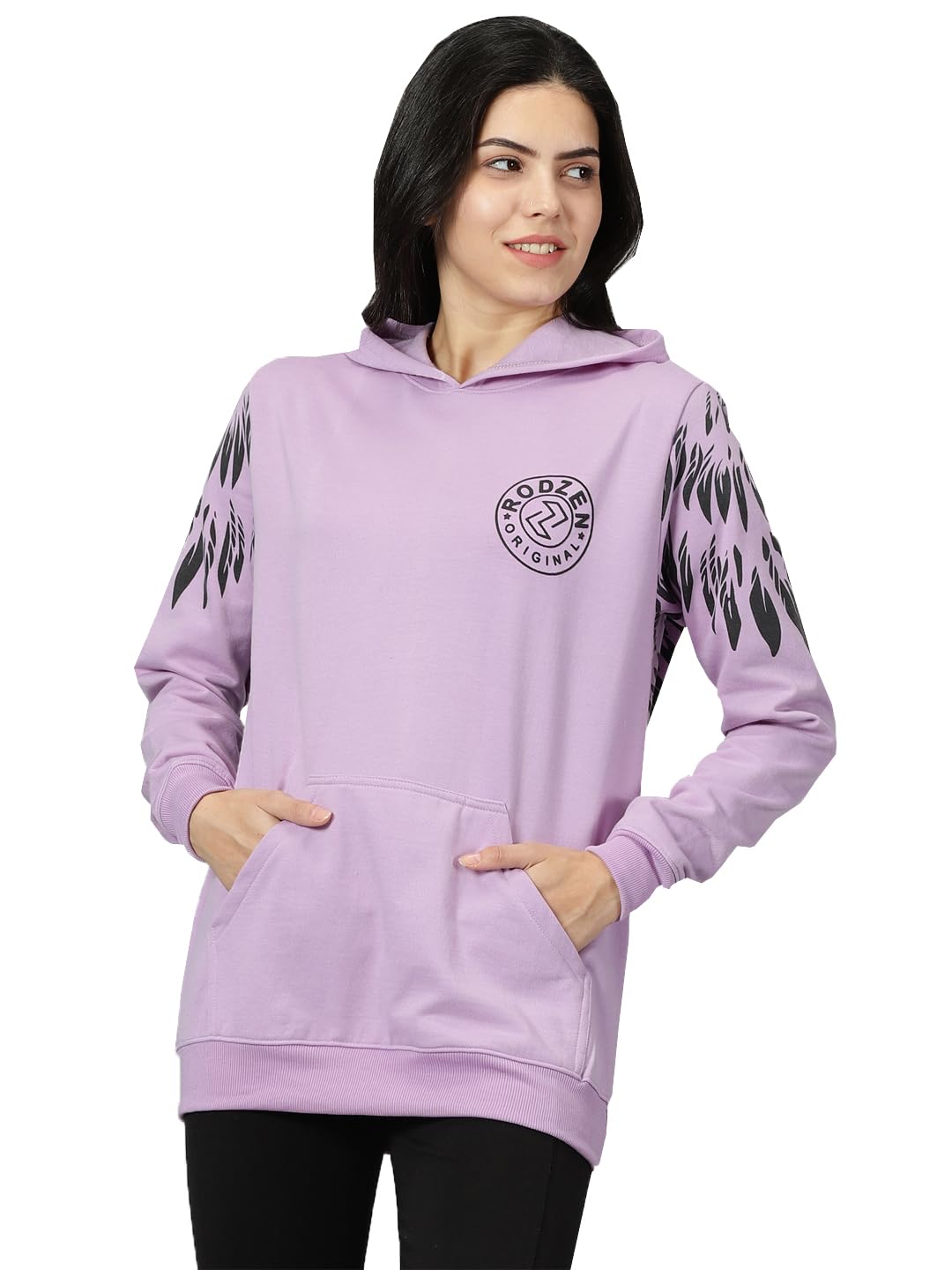 rodzen Women's Fleece Hooded Neck Wings Printed Loose Fit Oversized Sweatshirt-picture-11