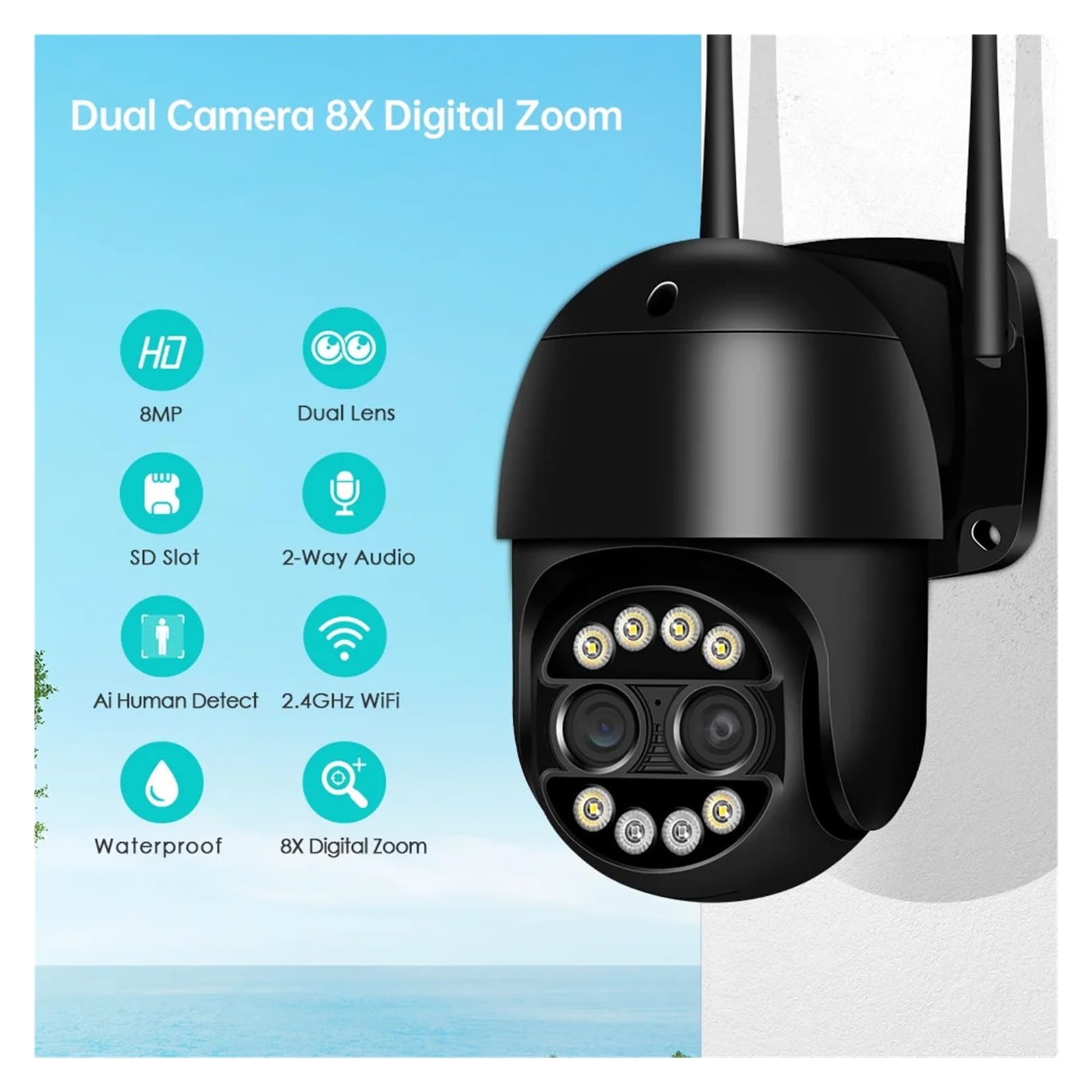 Telecamera esterna WiFi PTZ a doppio obiettivo 4K da 8 MP