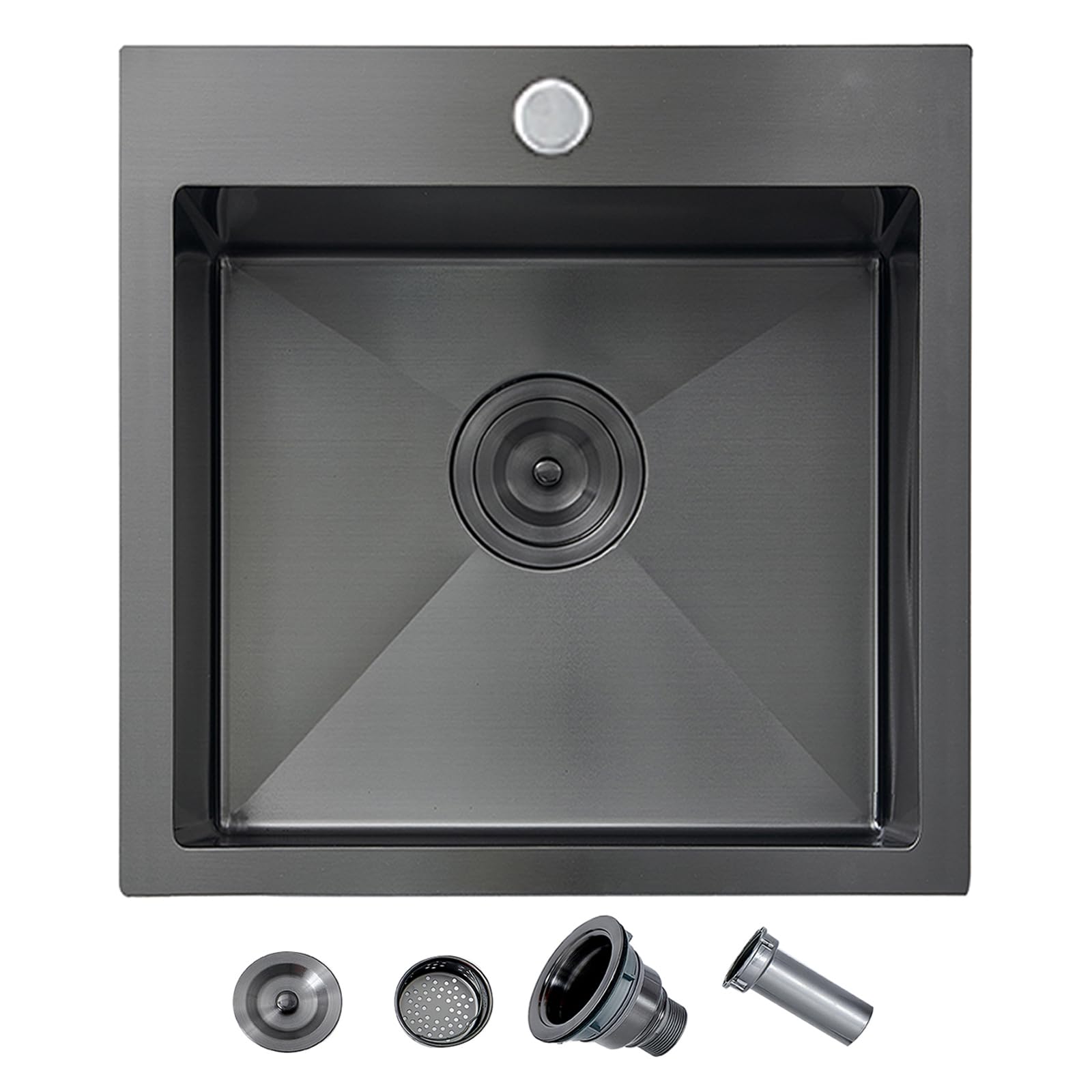 18x18 Inch Black Bar Sink Drop In, Gunmetal Black 16 Gauge Stainless Steel Small Prep Sink, Topmount Single Bowl 9 Deep RV Utility Kitchen Sinks with Drain