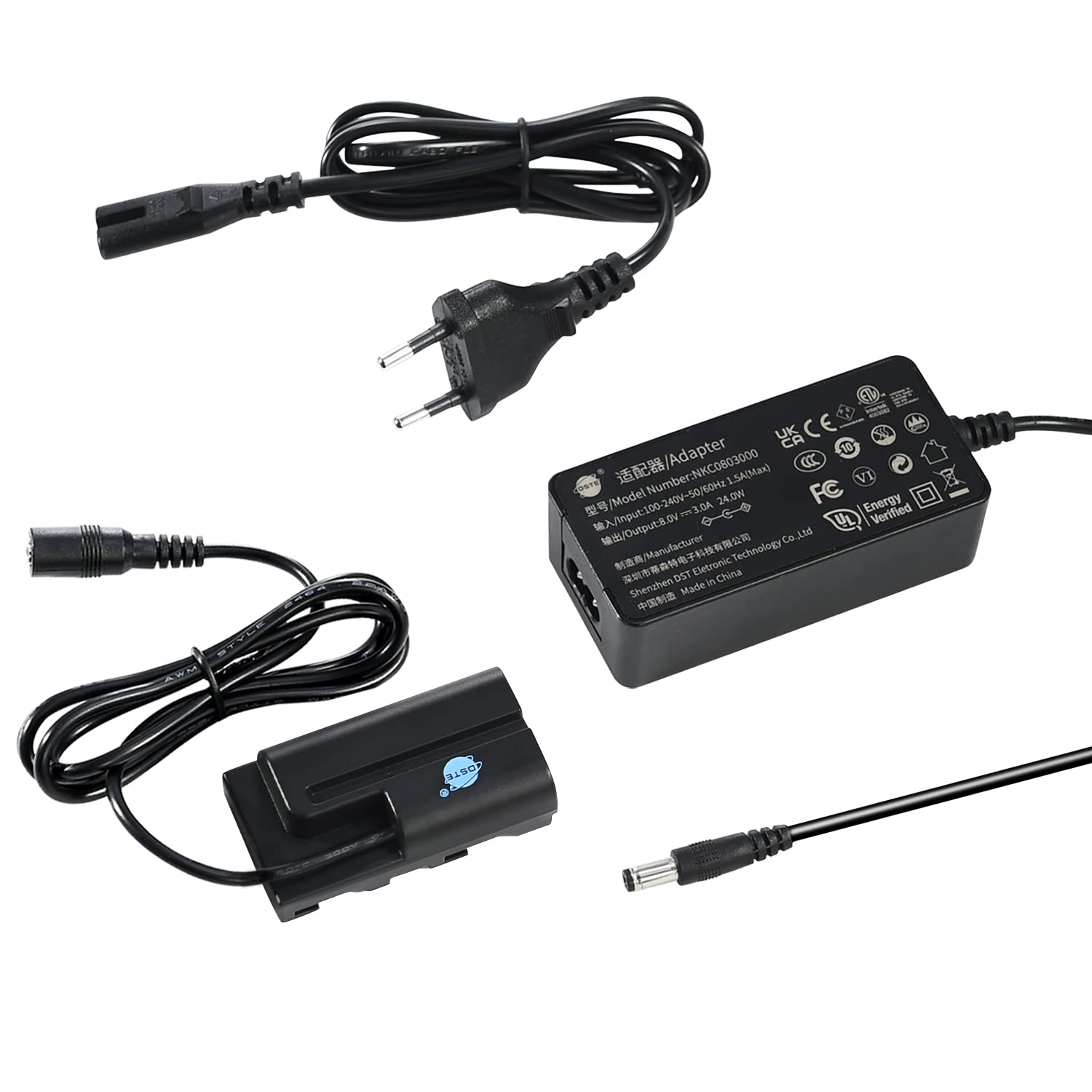 DSTE AC-F550 AC - Fuente de alimentación de CA DR-F550, Kit de batería ficticia Compatible con Sony NP-F550, NP-F330, NP-F530, NP-F570, CCD-RV100, CCD-RV200