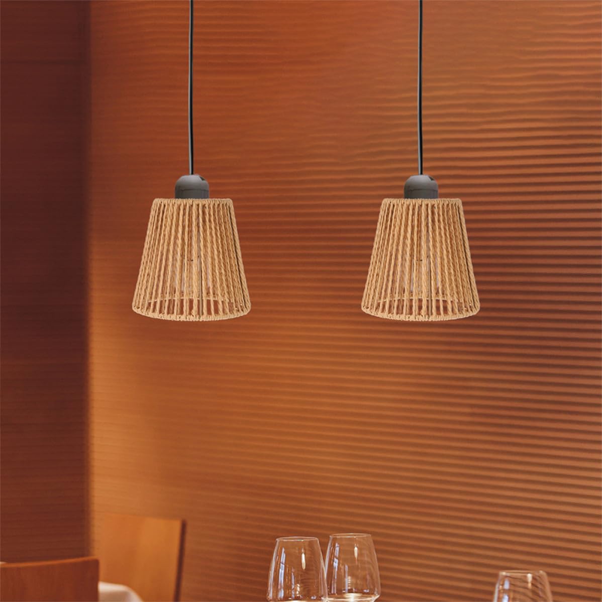 Paralume in Corda di Carta Intrecciata 4 Pezzi Stile Boho Rustico Handmade per Lampada da Tavolo e Camera da Letto Illuminazione Soffusa Decorativa