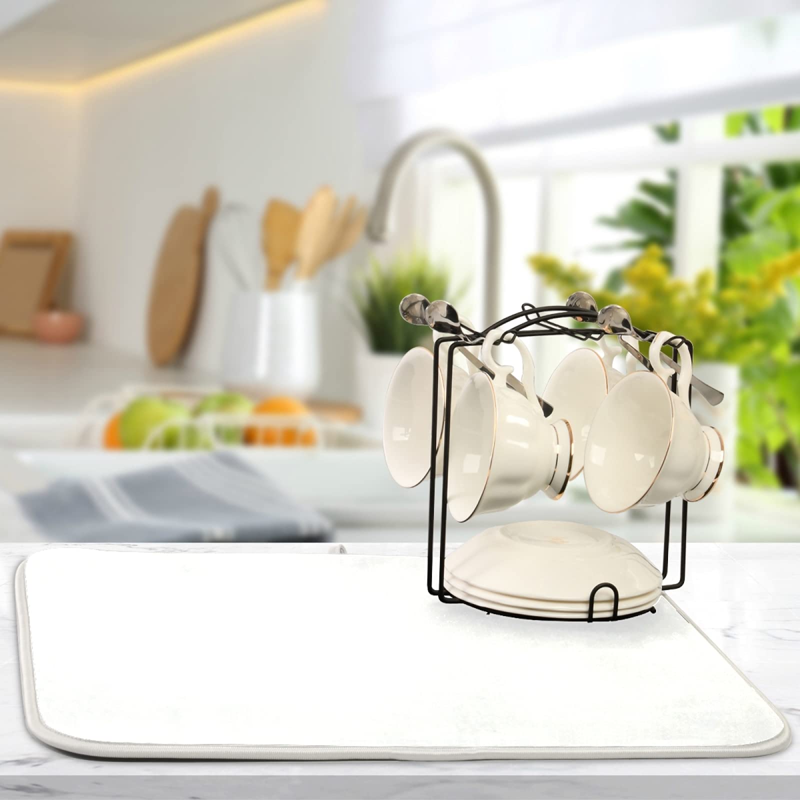 Dish Drying Mat for Kitchen Counter Absorbent Microfiber Dry Dishes Mats Drainer Counter Mat White Drying Dish Pad 18 x 24 Inch for Countertops Decor