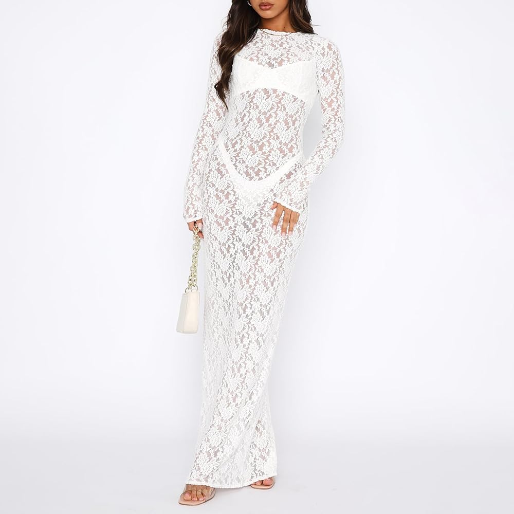 【新品M】LIMITED VINTAGE LACE DRESS Vintage Les Wilk Ivory All Over Alençon Lace Maxi Dress