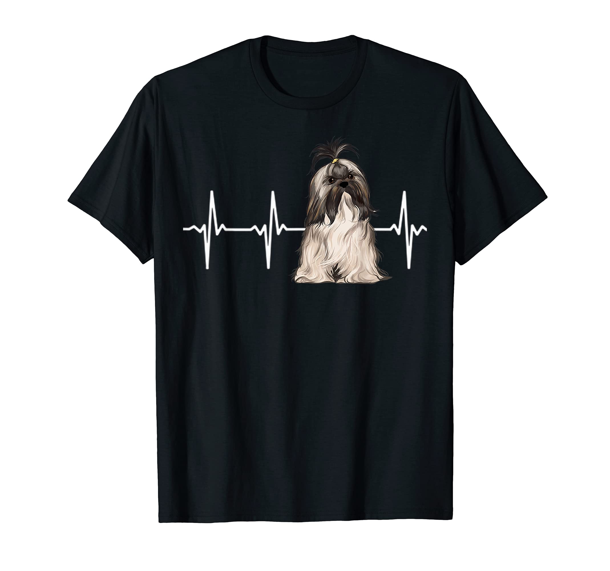Lhasa Apsos Heartbeat Dog Lover T-Shirt, Black