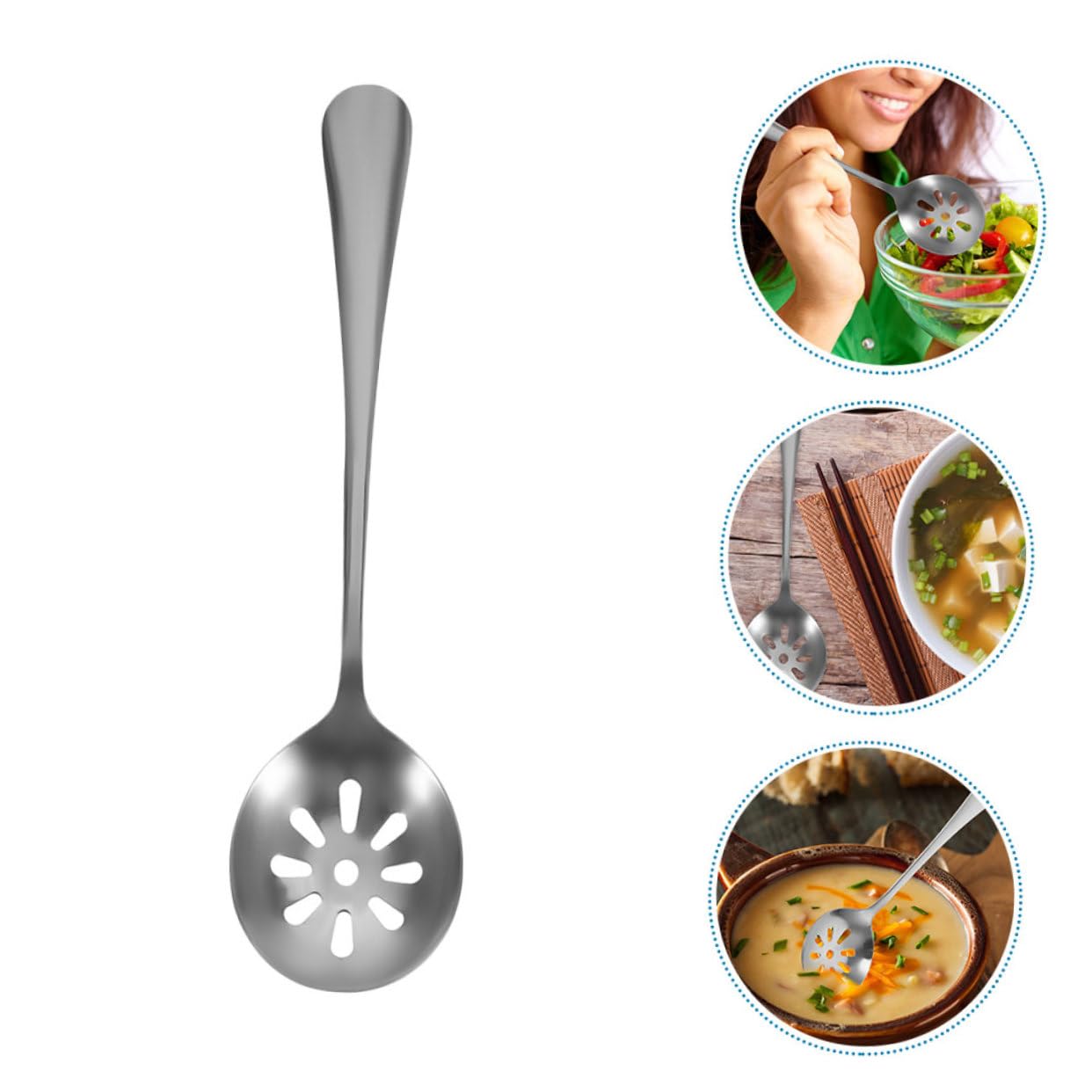 Cabilock Edelstahl Löffel mit Loch Kleiner Schlitzlöffel als Küchenaccessoire Leicht und Einfach zu Verstauen für Küche und Servieren von Snacks und Fleischbällchen