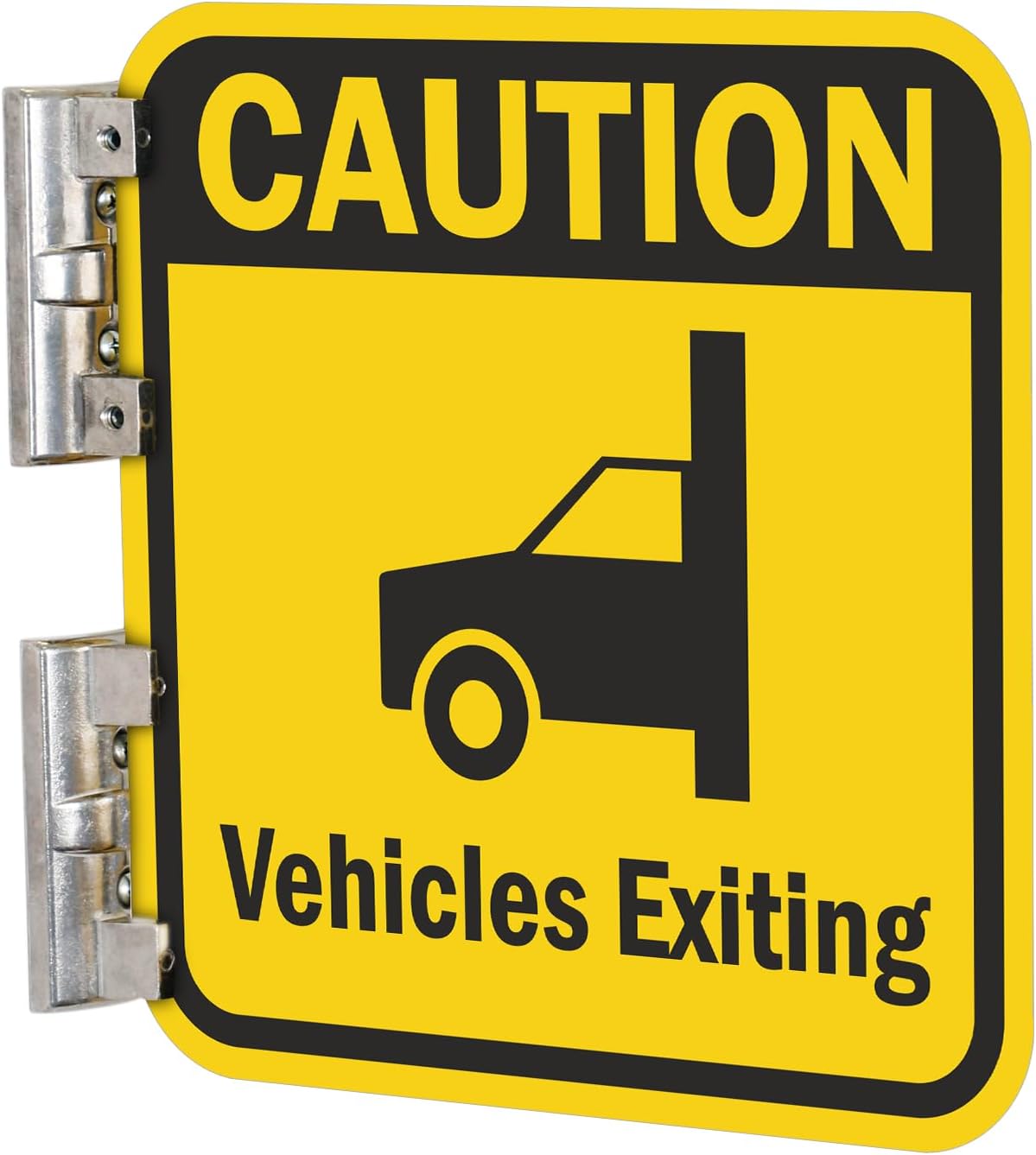 SmartSign Double-Sided Caution Vehicles Exiting Sign with Brackets for Easy Installation, 12" x 12" Metal Sign, 63 mil Laminated Aluminum, Fade-Resistant, for Hallways, USA-Made, Black/Yellow