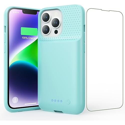 Battery Case for iPhone 13/13Pro/14 (6.1 Inch),Real 7500mAh Battery Charging Case Portable Rechargeable Protective Extended Additional Charger Case for iPhone 13/13pro/14,Green