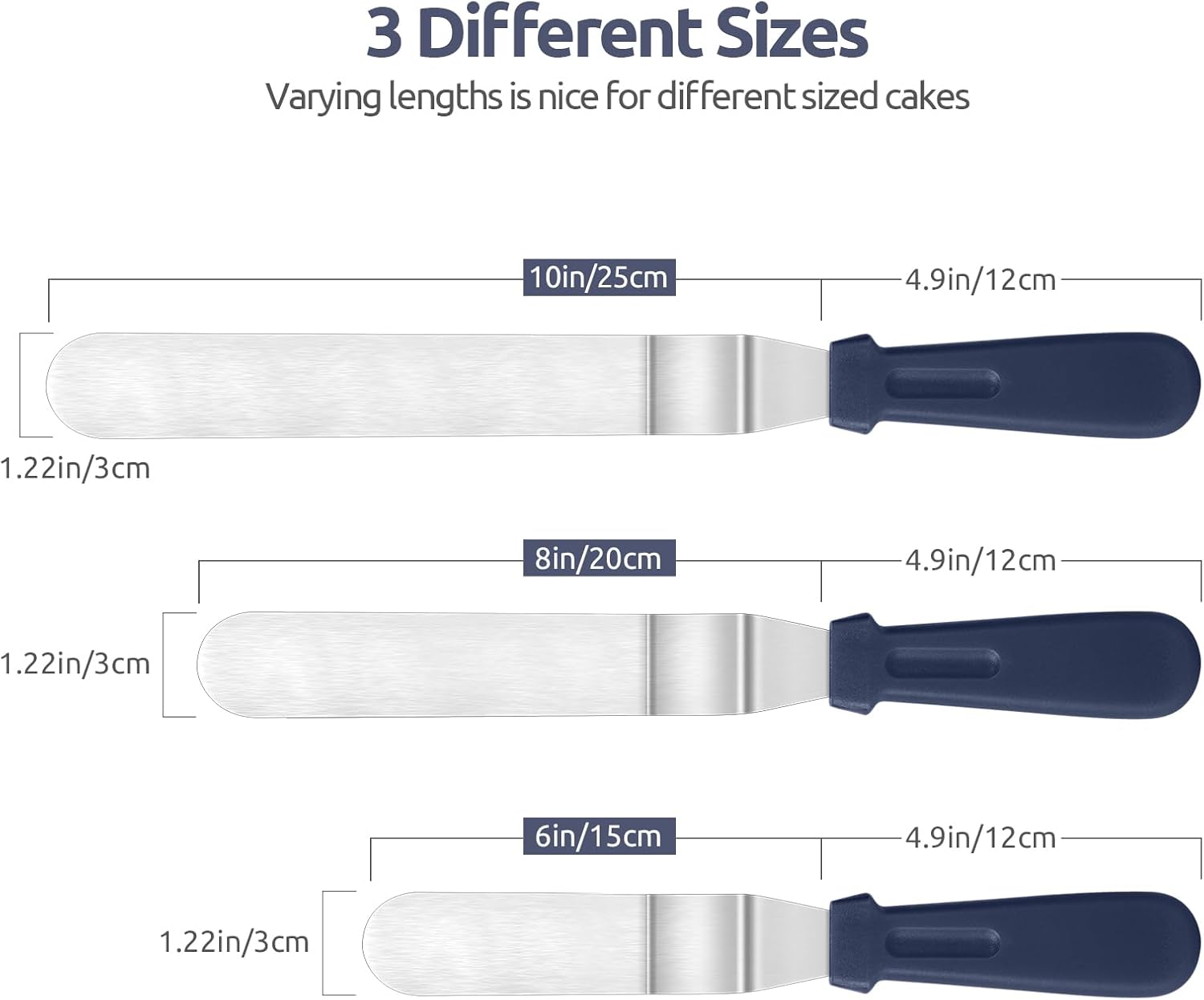 Icing Spatula, U-Taste Stainless Steel Angled Cake Decorating Frosting Spatula Set of 3 (Midnight Blue), and 8"+10"+12" Kitchen Cooking Tweezer: 18/8 Stainless Steel Metal Food Tong (Pointed Tip)