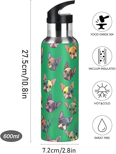Miniatura 9 de Cute Dogs Vibrant Green Insulated Water Bottle 20 Oz, BPA-Free Sports Water Bottle Leakproof Water Bottles