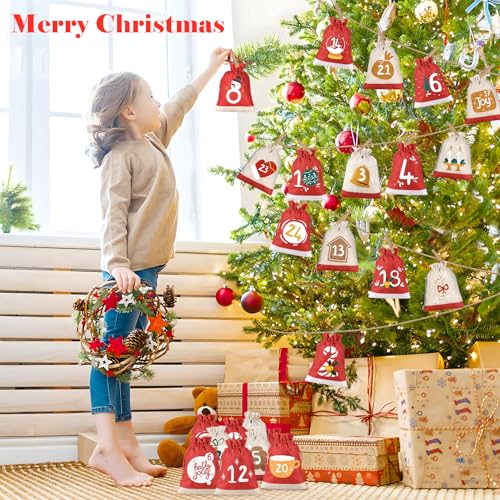 Adventskalender zum Befüllen 2025 Kinder, 18 x 13 cm Adventskalender Säckchen Groß Selber Befüllen Beutel Stoff 24 Stoffbeutel Jutesäckchen, Weihnachtskalender Tüten Selber Machen DIY Weihnachtsdeko