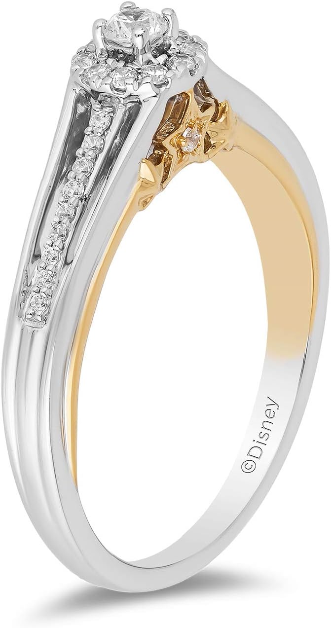 Jewelili Enchanted Disney Fine Jewelry 10K White and Yellow Gold 1/5 Cttw Diamond Tinker Bell Promise Ring