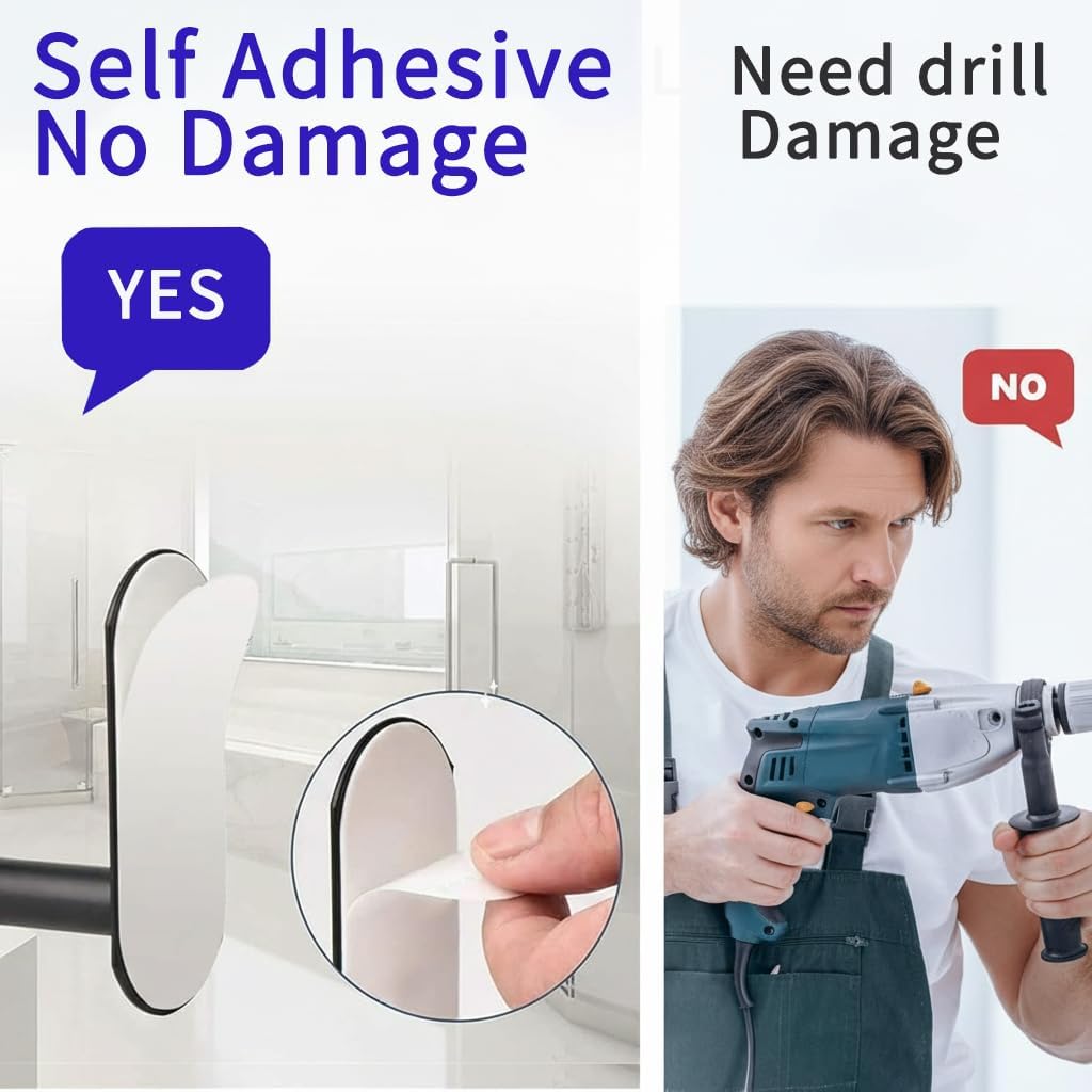 Toilet Paper Holder No Drilling, SUS304 Stainless Steel Adhesive Black Tissue Roll Holder - Rustproof, Wall Mount for Bathroom, Kitchen, RV