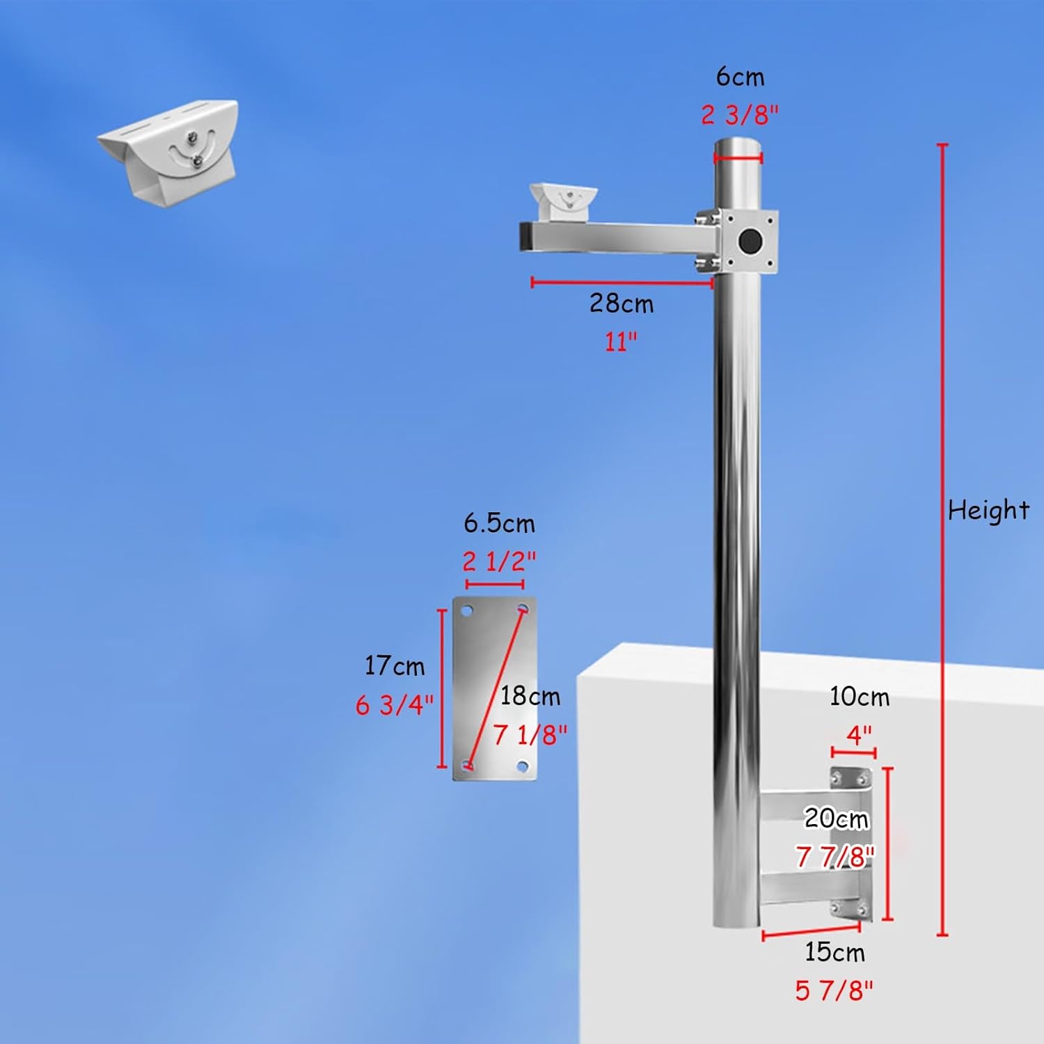 Heavy Duty L-Shaped Wall Bracket for Wide View Security Camera, 1.5m (4.9ft) Corner Mount for School Surveillance, Durable Camera Pole Stand