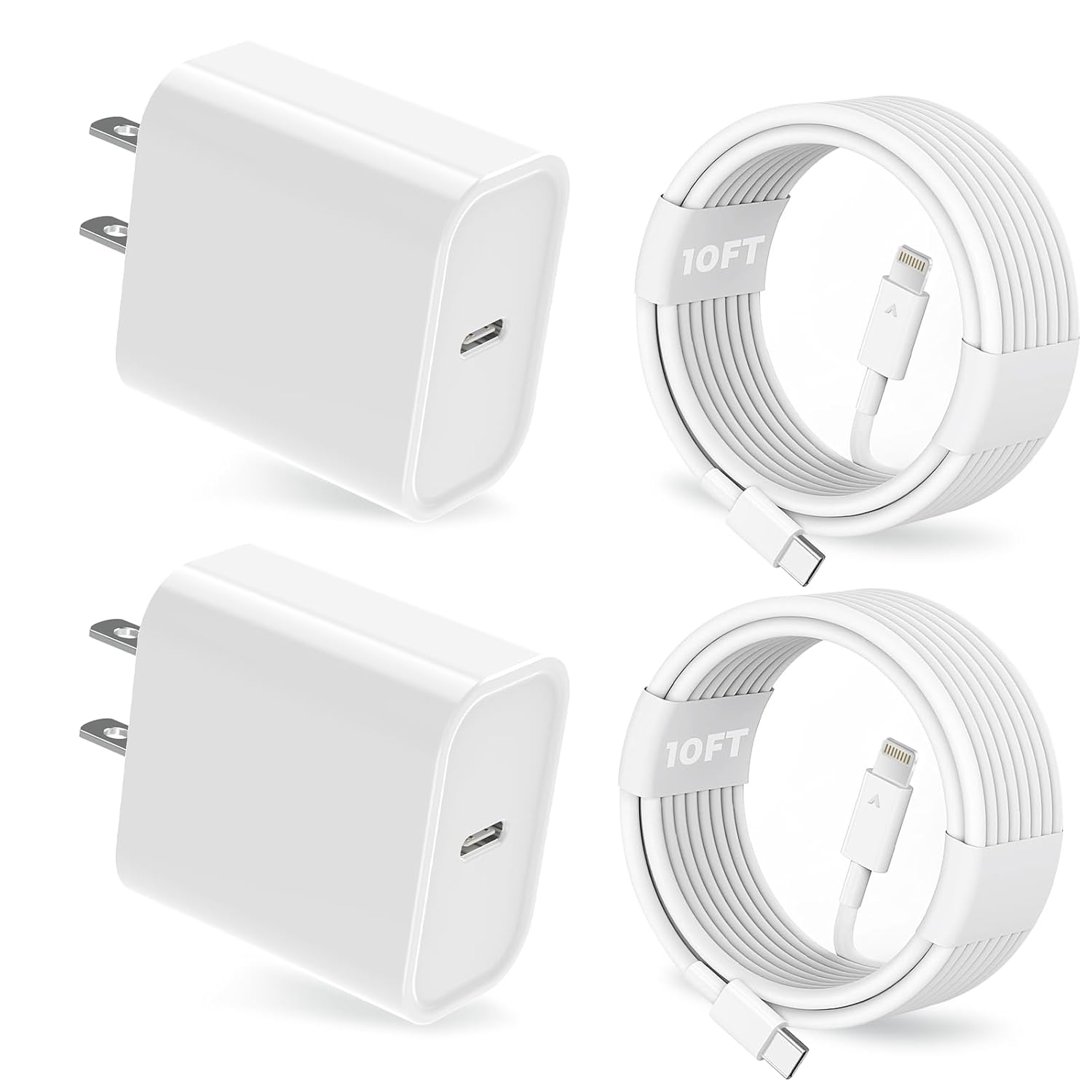 25W iPhone Charger 2 Pack 25W PD USB C Wall Fast Charger Adapter with 2 Pack 10FT Long