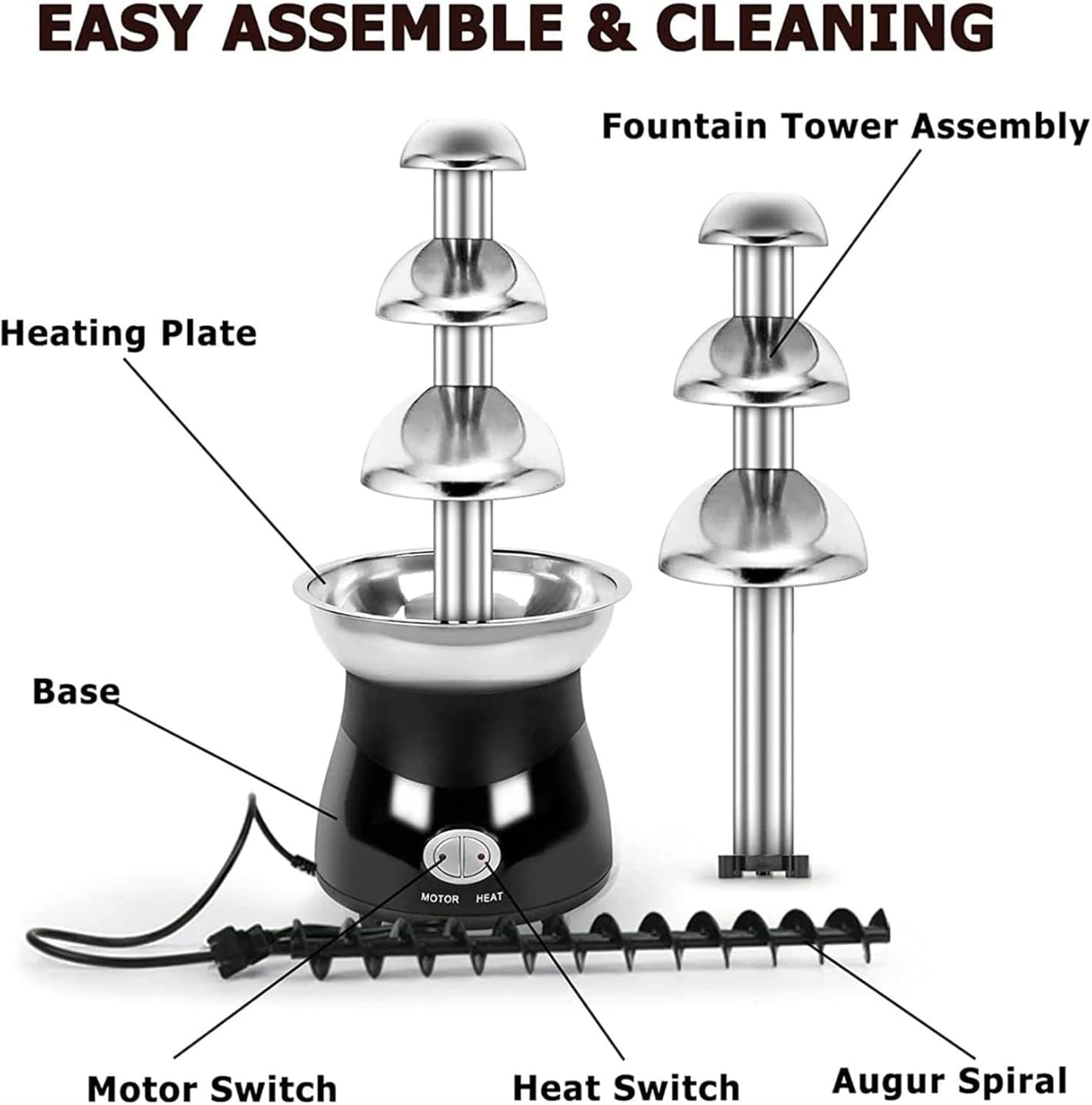 Chocolate Fondue Fountain, 3-Tier Electric Chocolate Melting Machine, Stainless Steel Party Chocolate Fountain for Cheese/BBQ Sauce/Ranch/Liqueurs