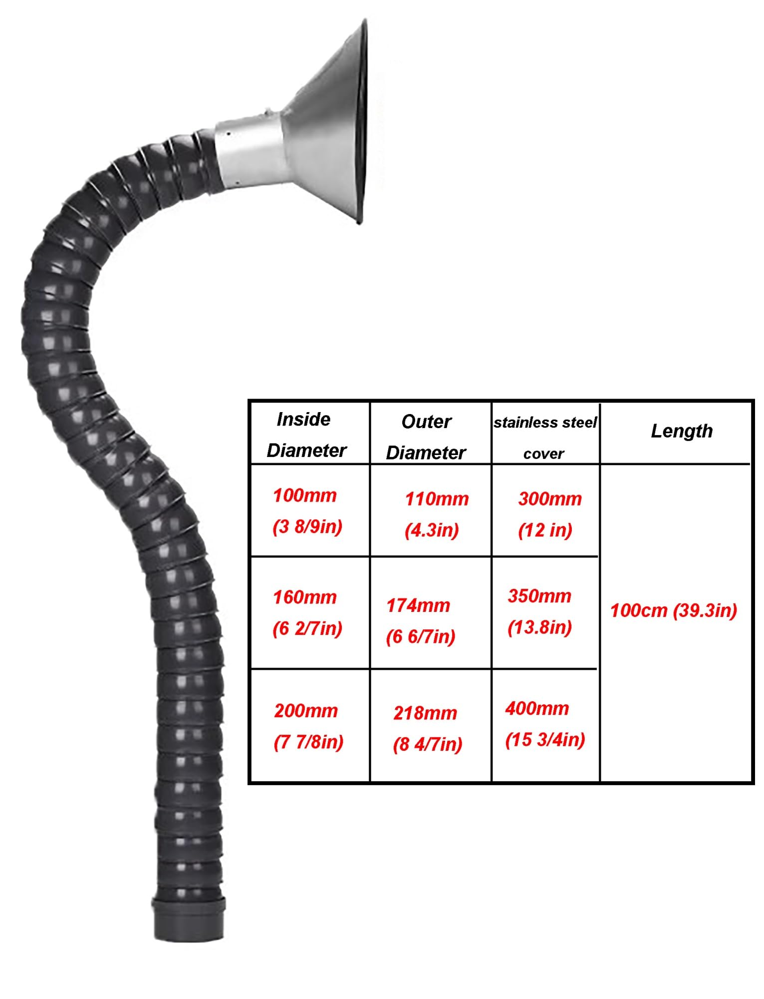 Verstellbarer Rauchabzugsschlauch in Form Einer Dunstabzugshaube, 360° Verstellbarer Arm, 100 cm (39,3 Zoll) lang, geeignet für Luft/Rauch/Abluft in Werkstätten und Laboren.