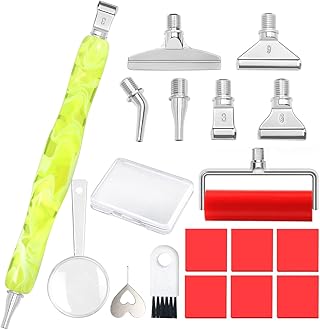 Praise V Do Diamond Painting Art Drill Pen Kit with Screw Stainless Steel Silver Metal Tip Nibs Placers Roller Tool Accessories, Ergonomic Diamond Art Pen for 5D Diamond Paint Bead Dot Neonyellow