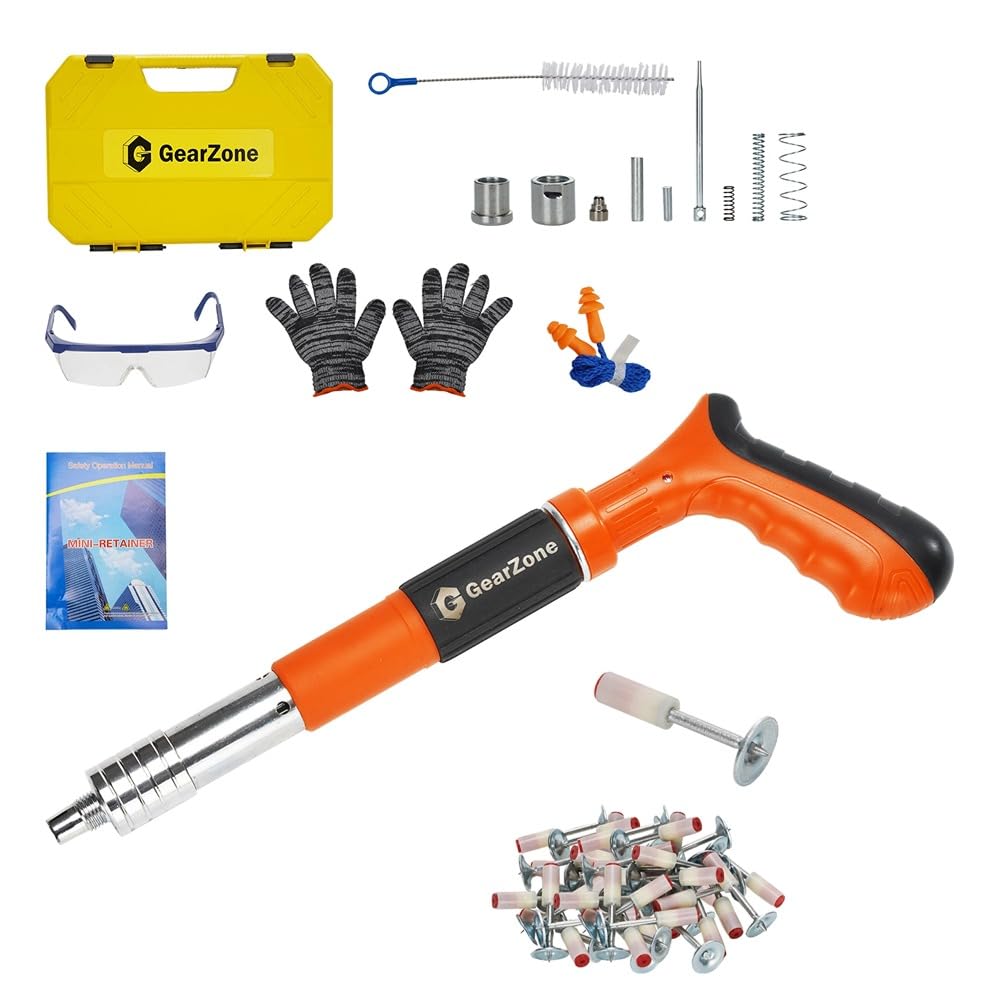 GearZone Nail Wall Fastening Tool with 100pcs Round Nails, Manual Steel Nails Gun Tool, Concrete Nail Gun, Mini Portable Nail Shooting Machine with Tool Box