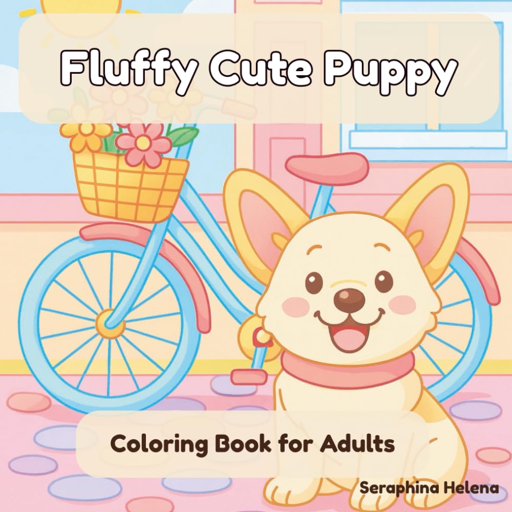 Fluffy Cute Puppy Coloring Book for Adults: Adorable Dog Coloring Pages with Fluffy Puppies, Corgis, and Cozy Home Scenes for Relaxation and Joy
