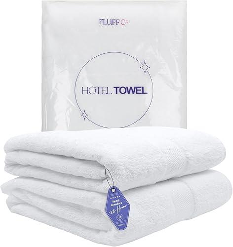 FluffCo Toalla de hotel de lujo Toalla de baño de alta calidad altamente absorbente hecha de 100% algodón Toalla blanca súper suave con borde de
