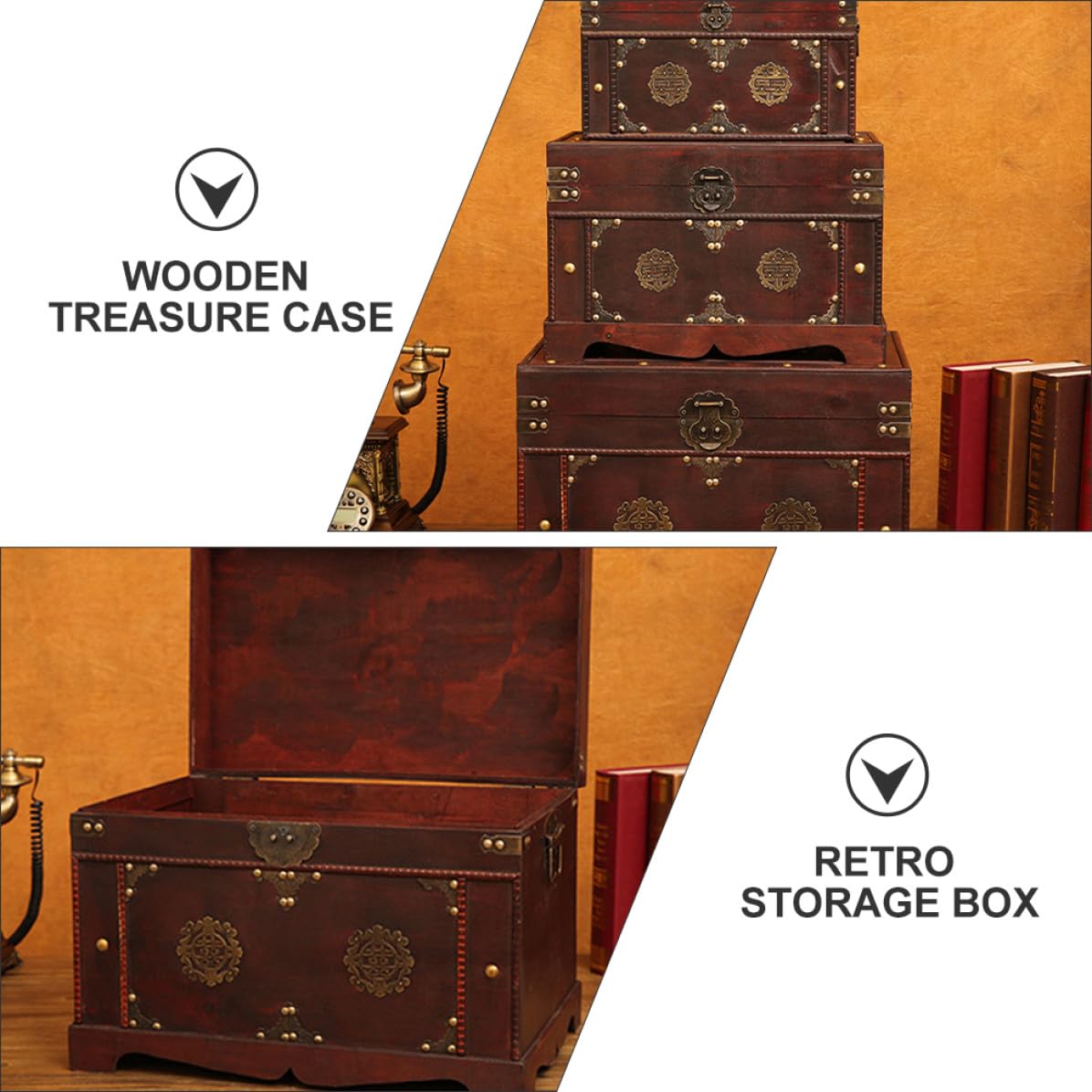 GALPADA Vintage Holz Aufbewahrungsbox Braun und Legierung mit Dekorativem Design und Praktischer Ordnungsfunktion für Zuhause und Bastelbedarf