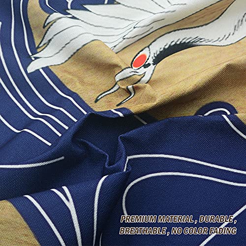 Ligicky Retro Japanese Noren Doorway Curtain Linen White Crane Blue Wave Printed Asian Window Treatment Hanging Door Tapestry For Sushi Kitchen Home Decoration 33.5" Width X 59" Long #TOP4