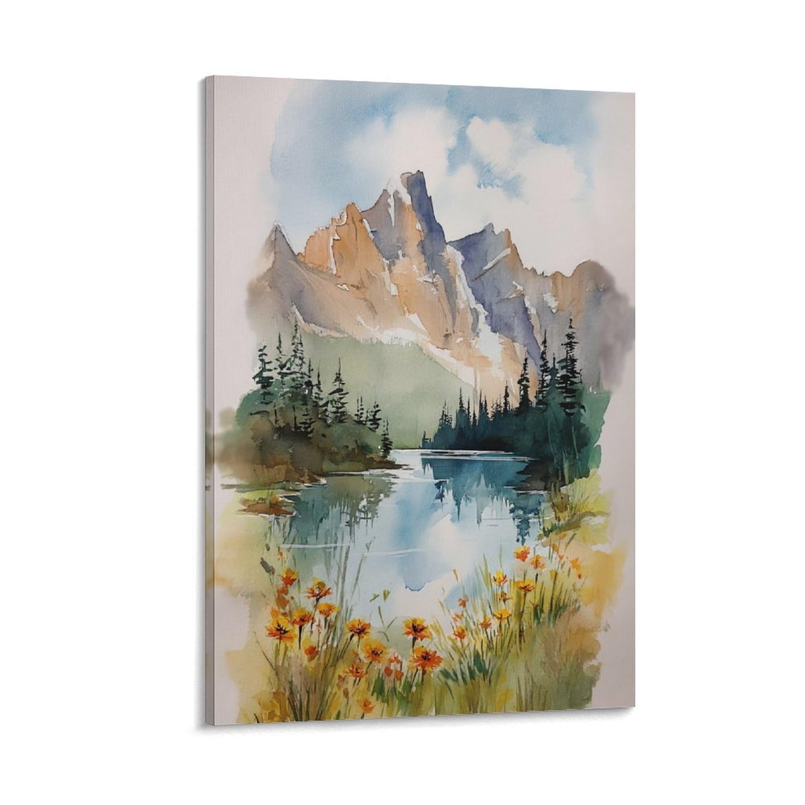 LCYNNH Banff Watercolor Painting_ Canadian Rocky Mountain 24x36inch(60x90cm) Print Home Bedroom Office Living Room Decor Canvas
