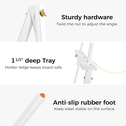 Miniatura 7 de VISWIN Soporte de caballete blanco de 63 pulgadas para letreros de boda, caballete de madera ajustable con soporte, caballete de piso de trípode