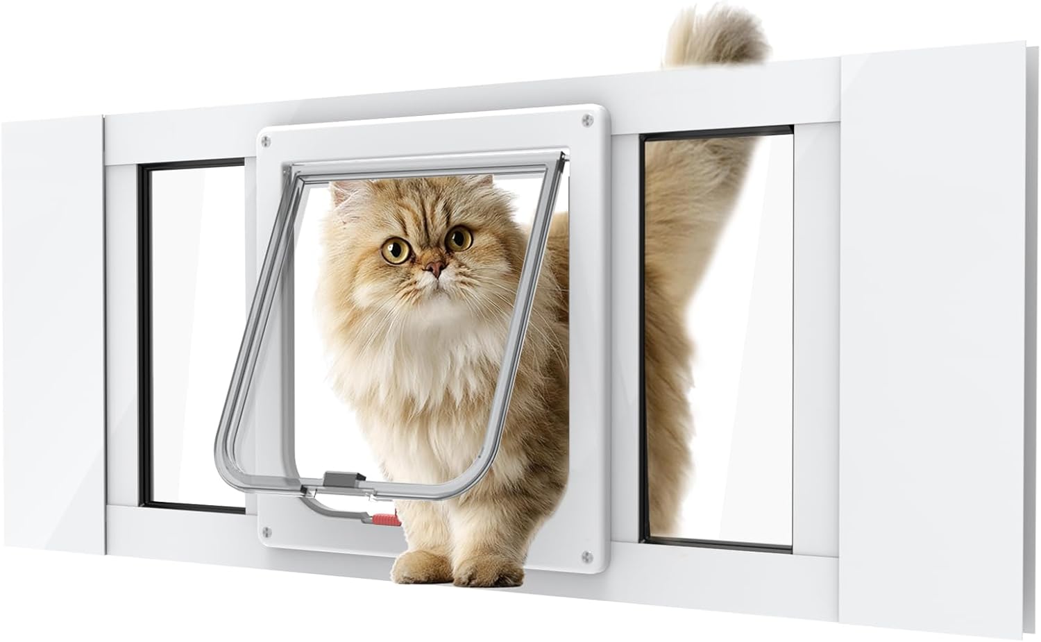 Aluminum Cat Door for Windows - Adjustable to Fit Window Width 24"-28", Quick-Fit Cat Door Window Insert, Magnetic Suction Design, Perfect for Cats White Tall Fit 24"-28" Window