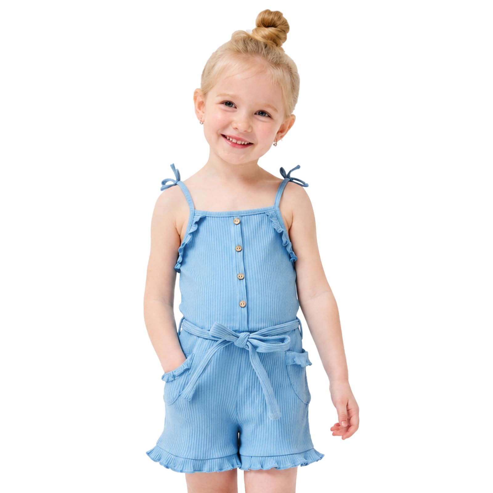 Miipat Vestiti Set Outfit Estivo per Bebè Bambina, Tutina Senza Maniche Bambine Tutine per Bambini Informale Romper Maglia con Volant
