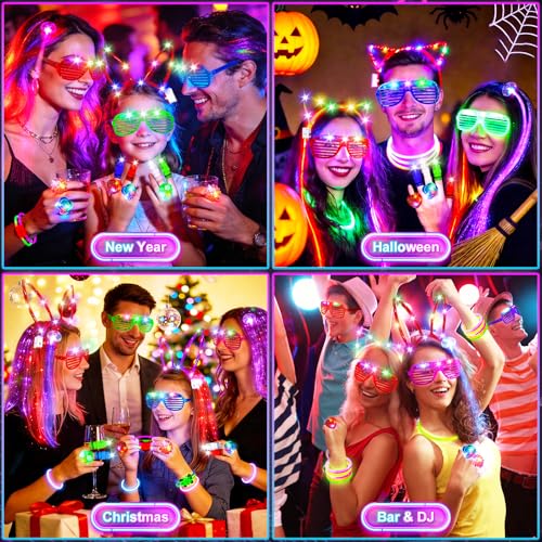 SHQDD 154PCS Glow in the Dark Party Supplies, Neon Party Accessories for Kids & Adults with Connectors and Glow Sticks to DIY, Light up Party Favors for Birthday, Concert, July 4th, Halloween - Thumbnail 7
