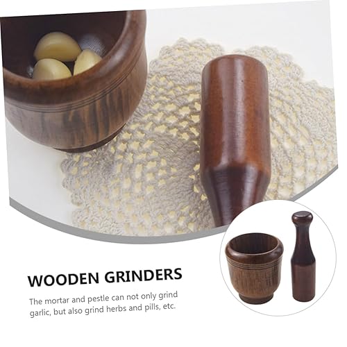 Miniatura 2 de 1 juego de triturador de ajo, triturador de medicina, triturador de alimentos y tazón, molinillos de alimentos de madera, mortero de granito y