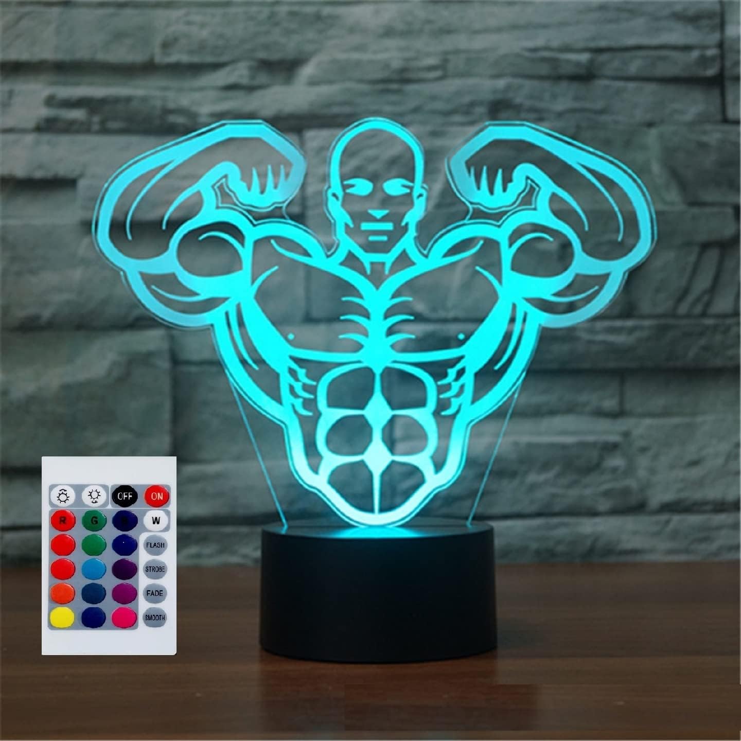 Night Light for Kids 3D Muscle Man Led Lamp with Remote Control 16 Color Changing Xmas Birthday Gift for Child