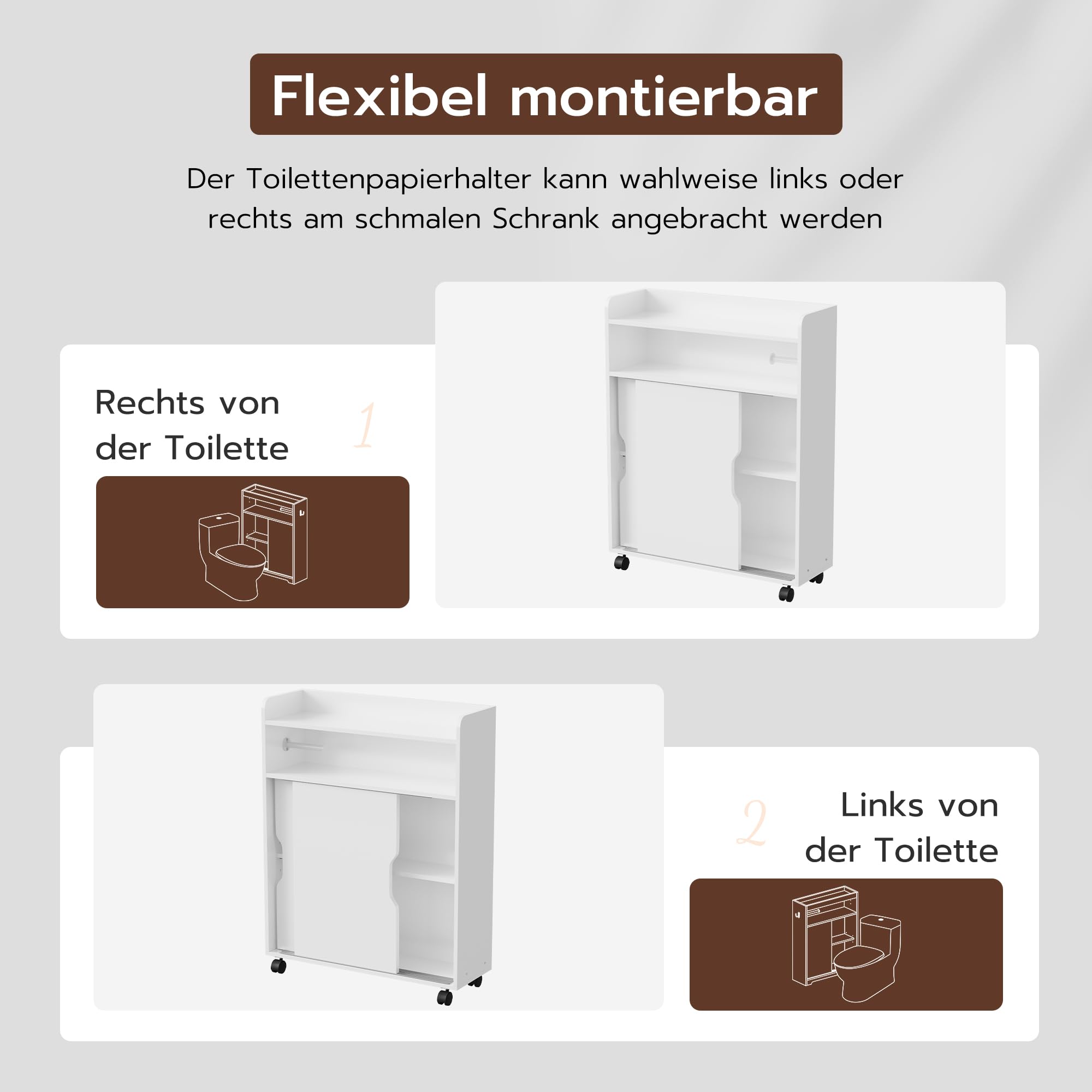 APICIZON Badezimmerschrank mit Rollen, Badschrank Schmal, Nischenschrank