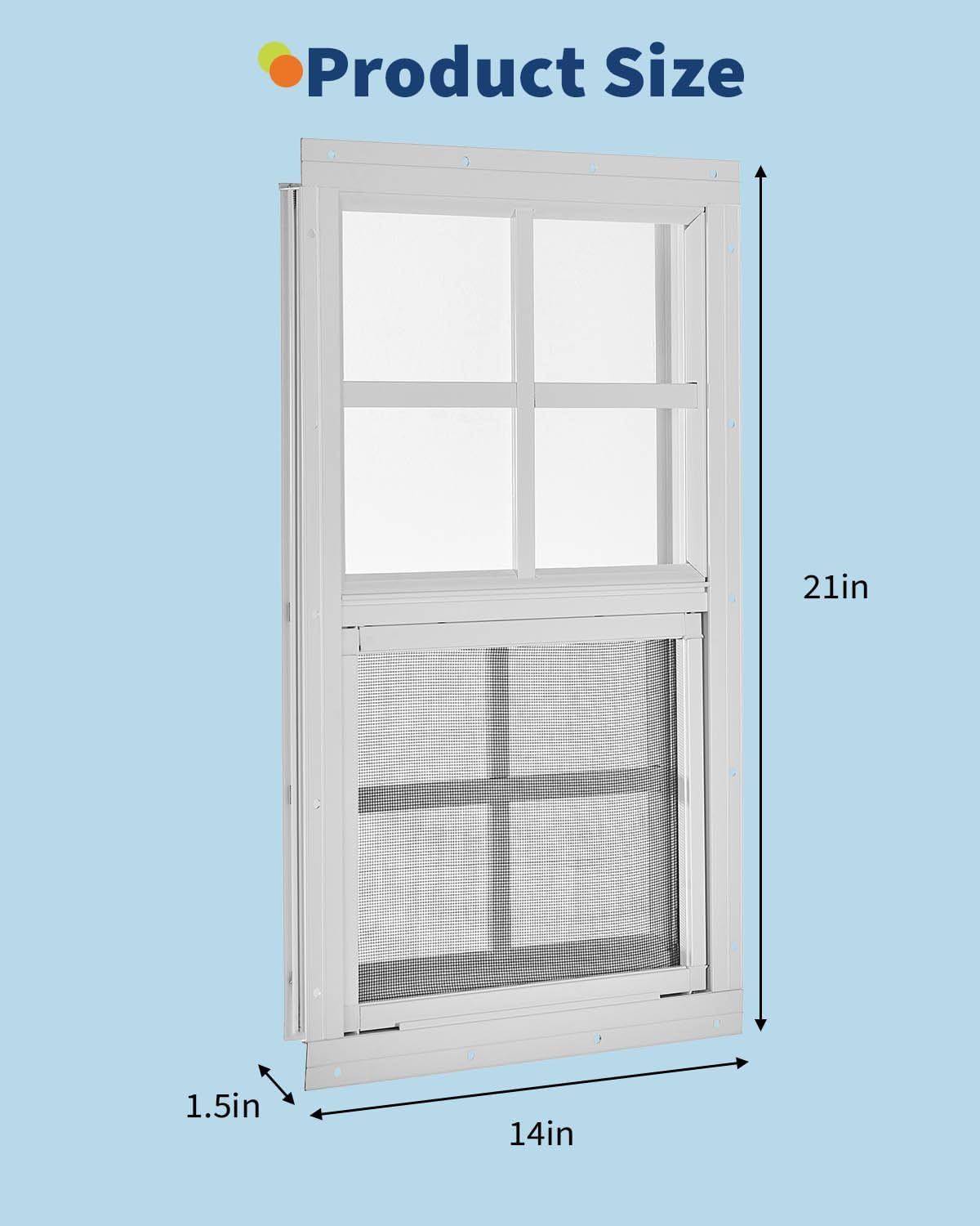 14x21 Inch Aluminum Shed Window 1 Pack, Flush Mount Sliding Window with Tempered Glass & Screen for Shed, Chicken Coop, Playhouse, Garage Ventilation