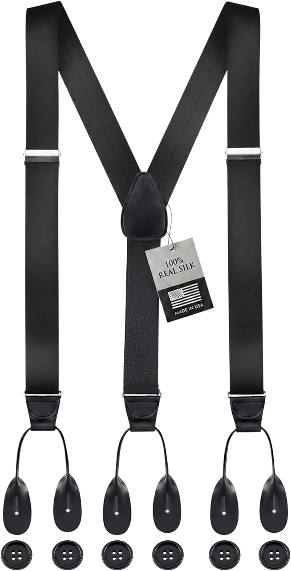 Tuxedo Suspenders Formal Black 100% Silk Made in USA Button Suspenders for Men Wedding Tux Suspenders for Men