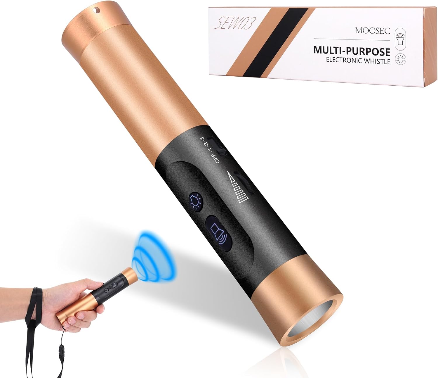 MOOSEC Electronic Whistle with LED Flashlight – Rechargeable Handheld Whistle, Adjustable 3 Tones High Volume for Sports and Emergencies, Gathering Attention for Teacher, Coach, Referee，Volume 0~125dB
